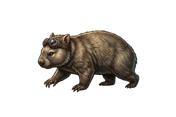 Wombat mascot wearing steampunk goggles